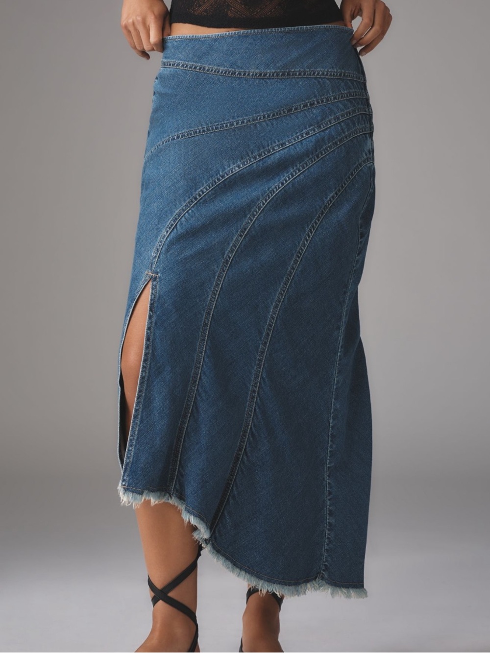 Anthropologie Pilcro Medium Blue Asymmetrical Paneled Denim Skirt NWT - Picture 2 of 8